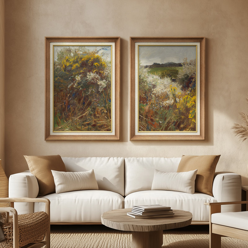 «Expressive Wild Meadow Floral Landscape», ensemble de 2 reproductions d'art encadrées sur papier de qualité supérieure 26 po x 36 po