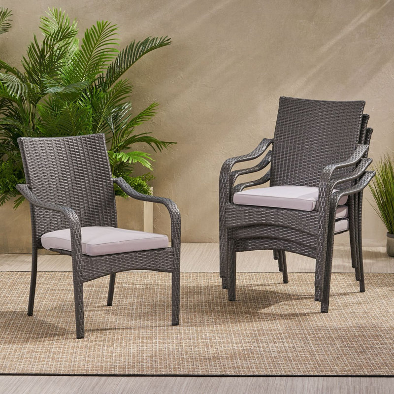 Ensemble de salle à manger d'extérieur en rotin avec 4 chaises, gris