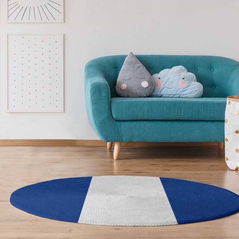 Tapis à rayures en poly-bleu, Rond 5 pi