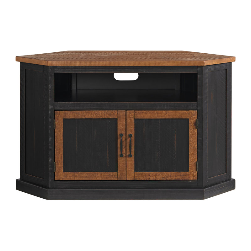 Kinsella 50" Solid Wood Corner TV Stand with Storage, Black/Honey