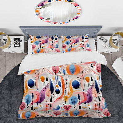 Ensemble de housse de couette rose à motif de formes botaniques II