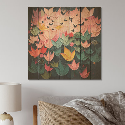 Bat Floral Elegance - Animal Bat On Wood Print