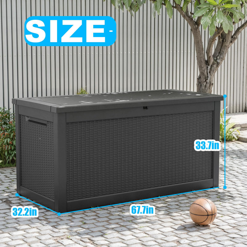 260 Gallon Resin Large Deck Box, 33.7" H x 67.7" W x 32.2" D