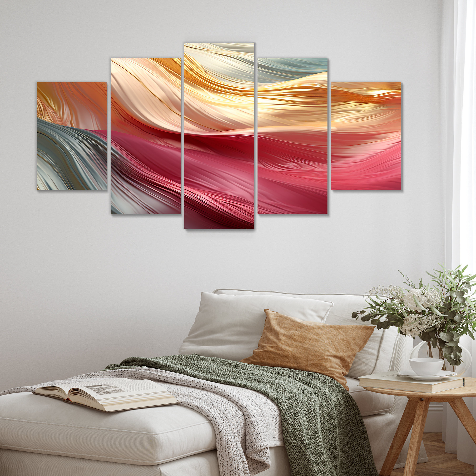 Ivy Bronx Liquid Streams Pink Gold Blue - Waves Wall Art 5 Piece ...