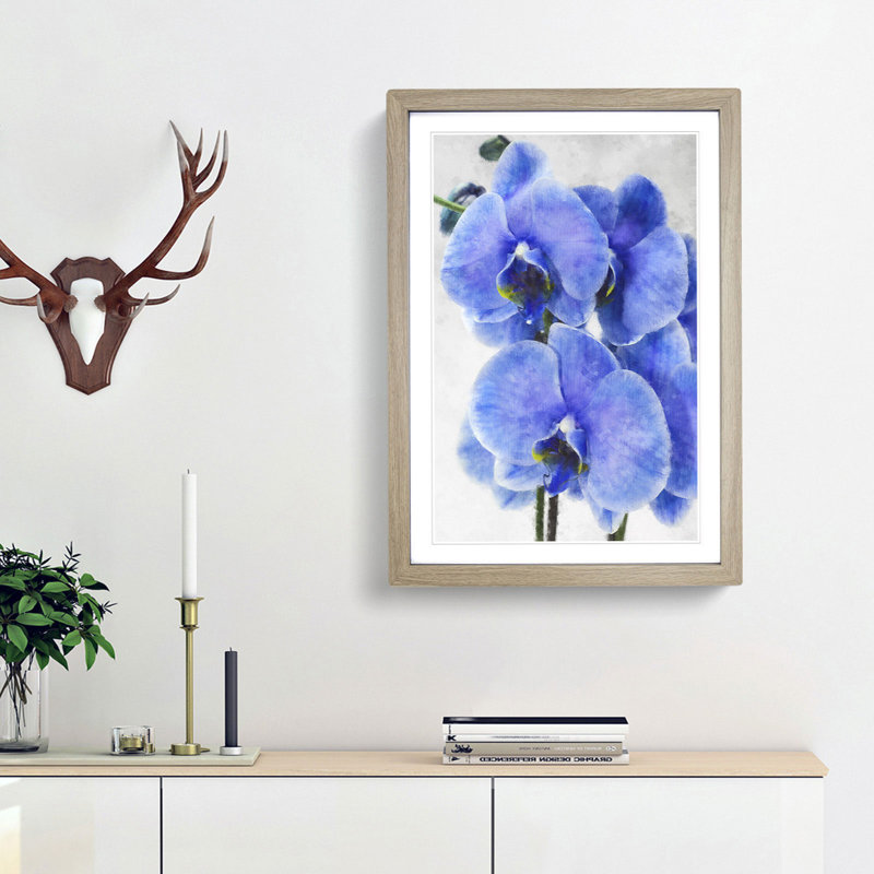 Purple Orchid Flowers - Picture Frame Painting Print, 87cm H x 62cm W x 2cm D, Oak Framed