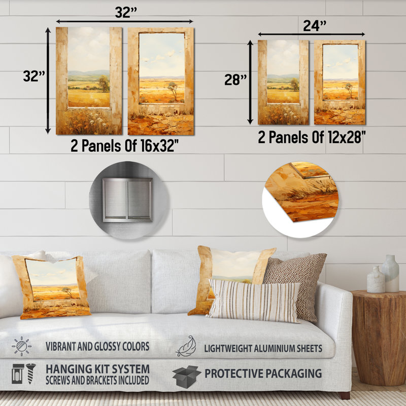 Été Meadow Horizon Farmhouse Windows I - ensemble de 2 fenêtres murales en métal Farm Farm, H 32 po x l 32 po