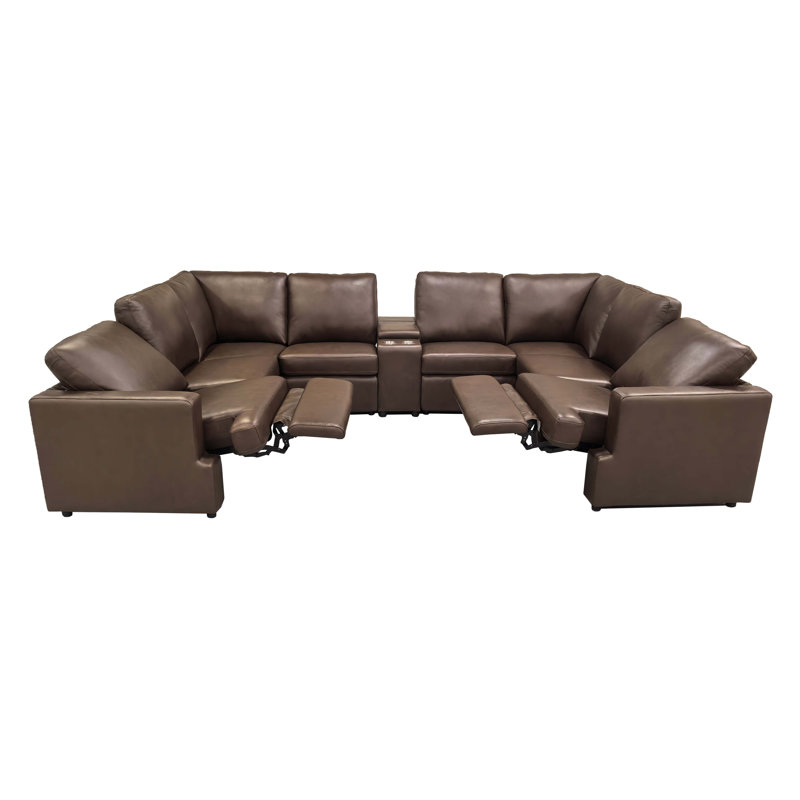 Namdor Leather Match Power Recline Sectional, Dark Brown Leather Match