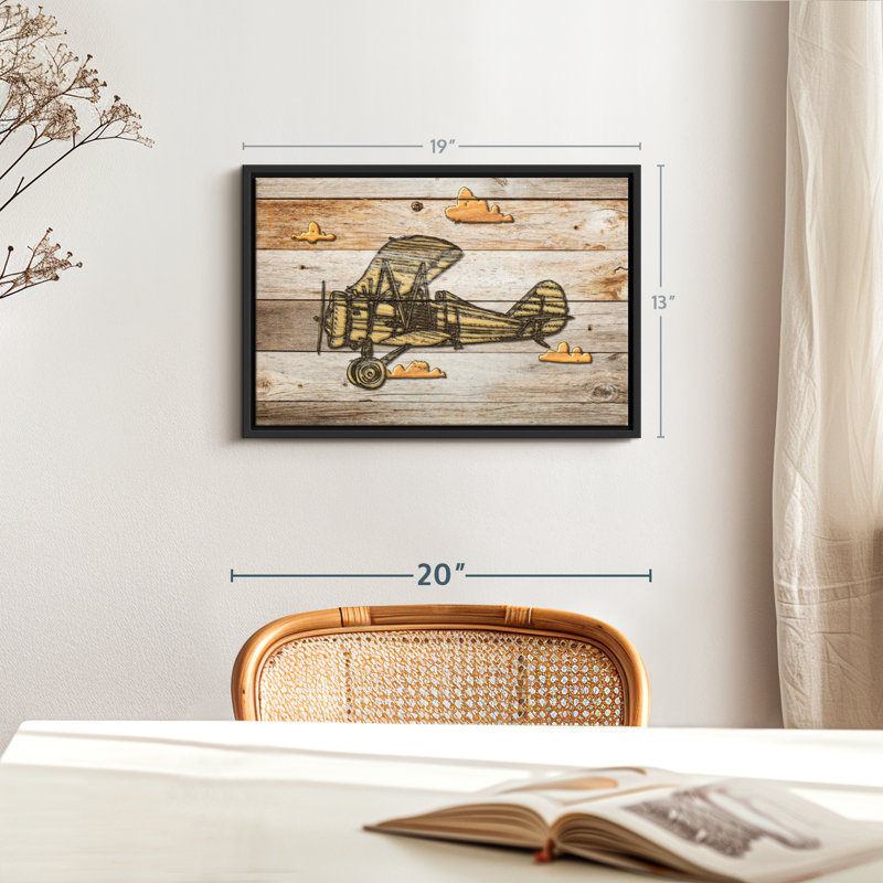 Caricature d'un avion sur toile, H 13 po x l 19 po