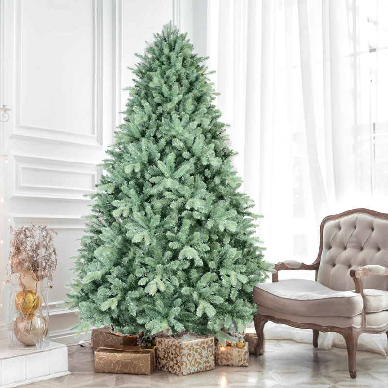 Arbre de Noël bleu avec pointes Pe + Pvc - arbre unique avec branches à charnières, assemblage facile, support en métal stable, décoration des Fêtes accrocheuse