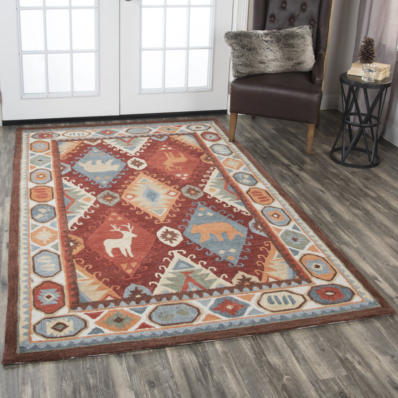 Tapis rouge en laine touffeté à la main Pouliot, Rectangle 5 pi x 8 pi