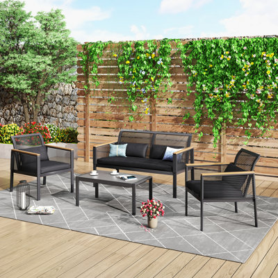 Atila 4-Person Outdoor Seating Group Wicker Patio Conversation Sets with Cushions
