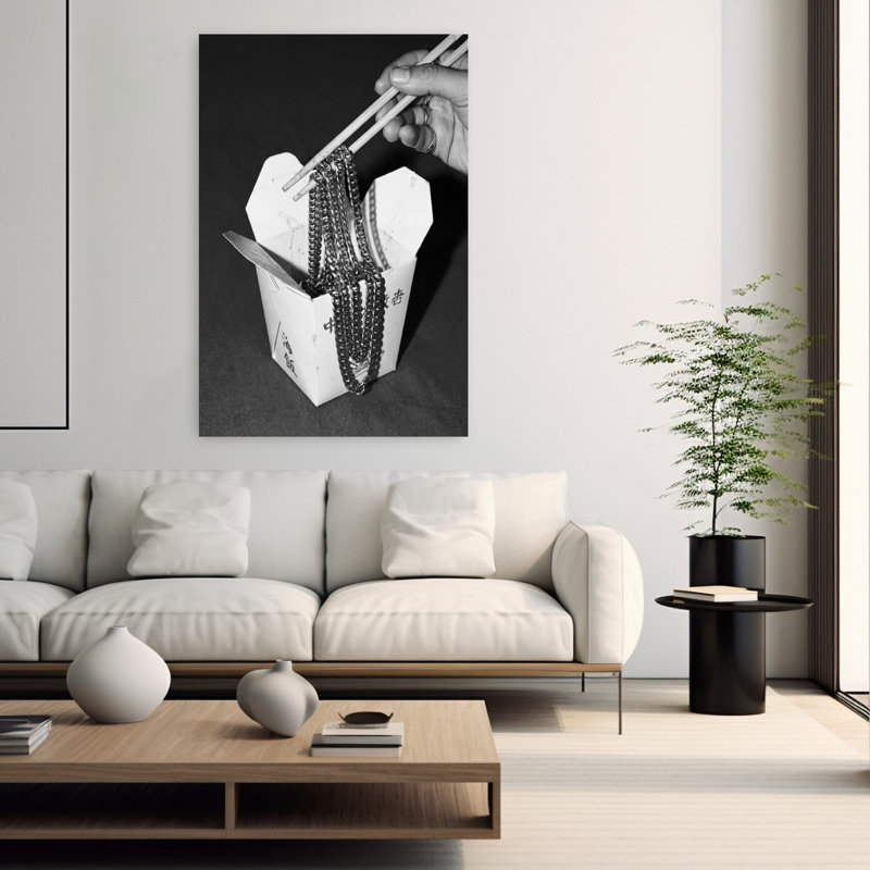Nouilles dorées rétro, art mural rétro, H 60 po x l 40 po, Blanc