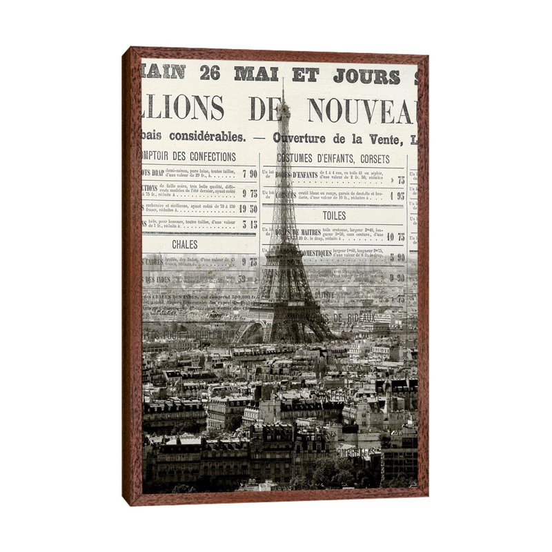 Newspaper City 3 by Kimberly Allen - Print on Canvas, 66.04cm H x 45.72cm W x 3.81cm D, Classic Brown Wood Framed