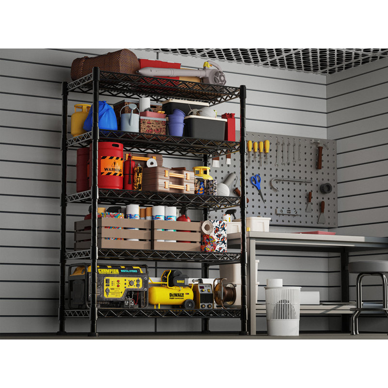 5-Wire Shelving Metal Storage Rack Adjustable Shelves,Standing Storage Shelf Units for Laundry Bathroom Kitchen Pantry Closet(Black)