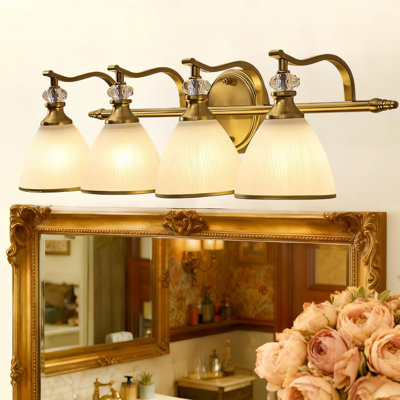 Vintage Bathroom Vanity Light Fixture with Frosted Glass Shade and Crystal Accent, Wall Sconce Lighting