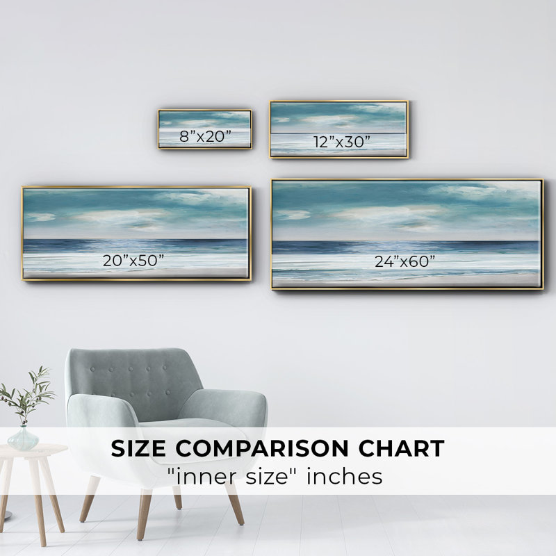 Blue Silver Shore- Framed Canvas, 8" H x 20" W