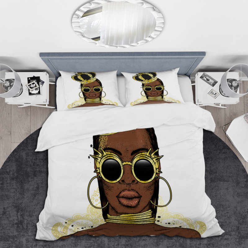 Portrait d'une jeune femme avec couronne Liam - ensemble de housse de couette moderne - microfibre de polyester Liam
