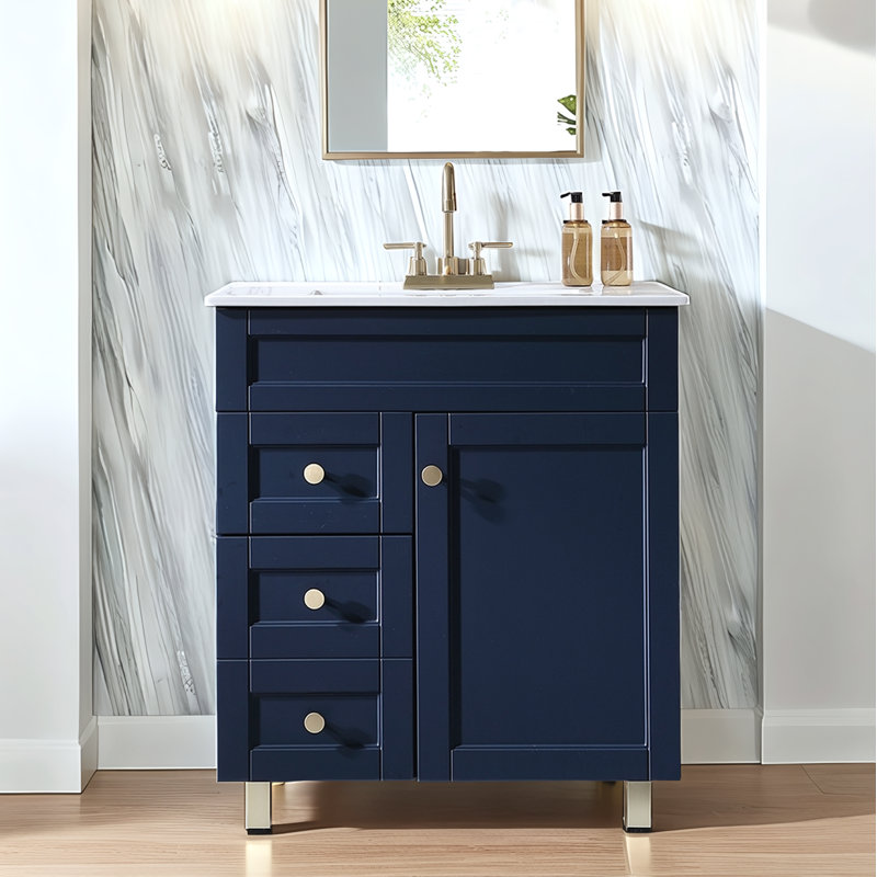 Taziyah 30" Modern Free-standing Single Bathroom Vanity Set With Ceramic Top, Navy
