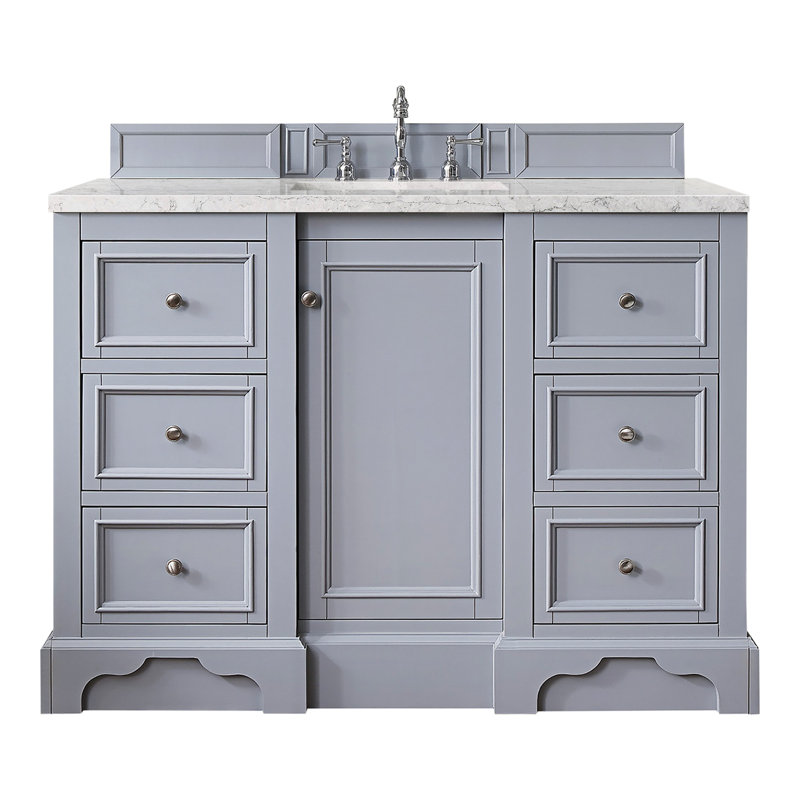 De Soto 48'' W Single Vanity, Bright White, Carrara White Marble, 8" Widespread