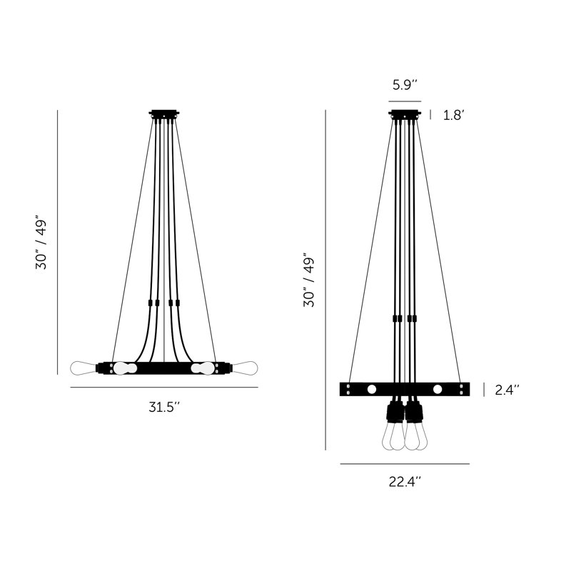 6 - Light Chandelier, Brass
