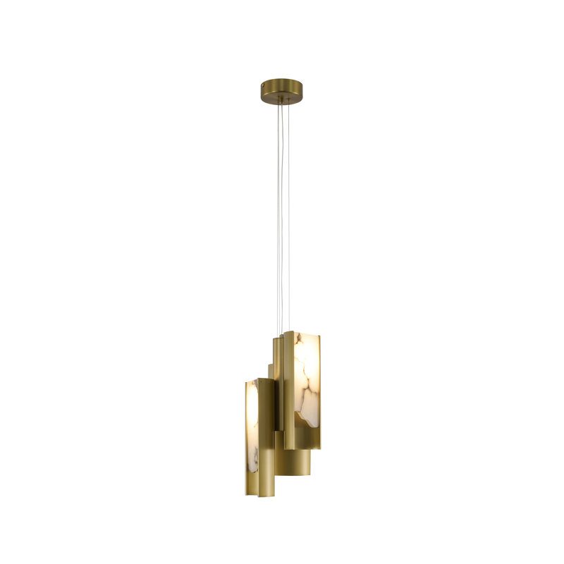 Luminaire suspendu 3 lumières DEL en laiton satiné avec accents albâtre blanc