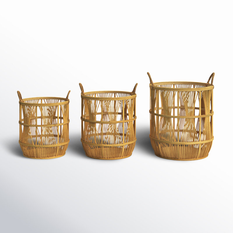 Handmade Bamboo Basket With Handles - Set of 3