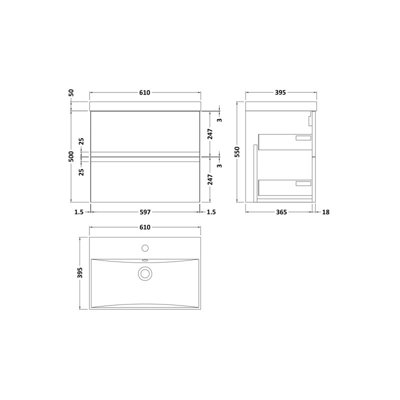 Urban 610mm Single Bathroom Vanity with Integrated Vitreous China Basin, Satin Anthracite