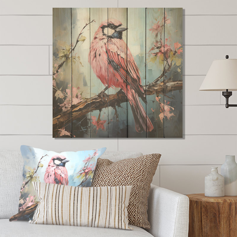 Arbre floral bleu et rose Harmoney - oiseau sur bois, H 36 po x l 36 po