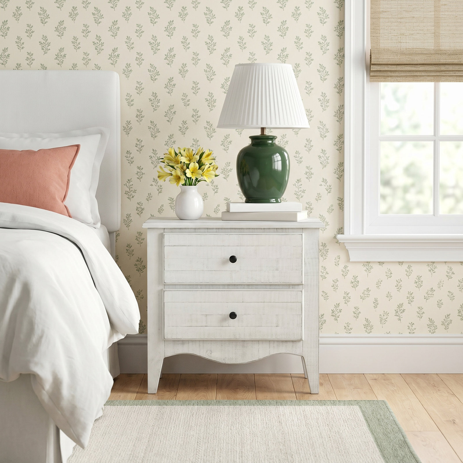 Britta Pine Nightstand, White Wash