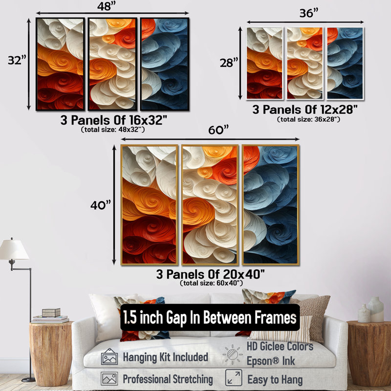 «Fragmented Reality of Biomorphism Spiral II» - art mural Biomorphism - ensemble de 3, H 32 po x l 48 po, Brun