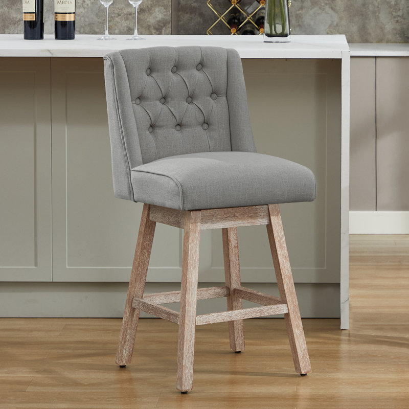 Tabouret de bar pivotant à 360 ° Terron avec pieds en bois massif Terron, Gris