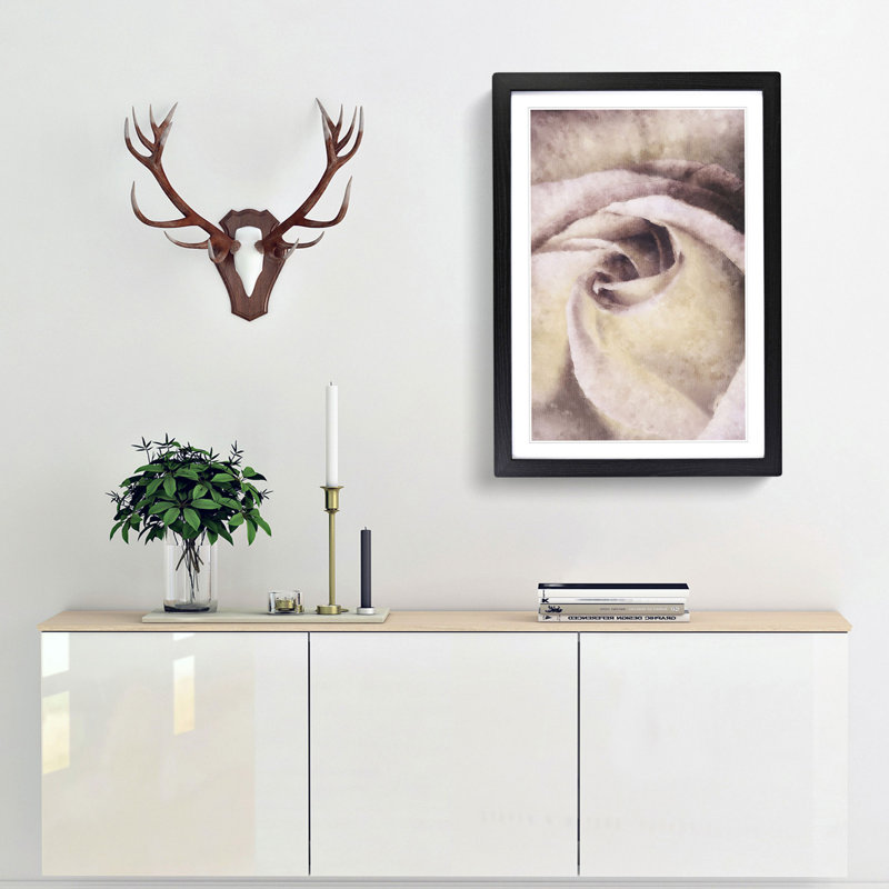 Pale Pink Rose Abstract - Picture Frame Painting Print, 45cm H x 33cm W x 2cm D, Black Framed