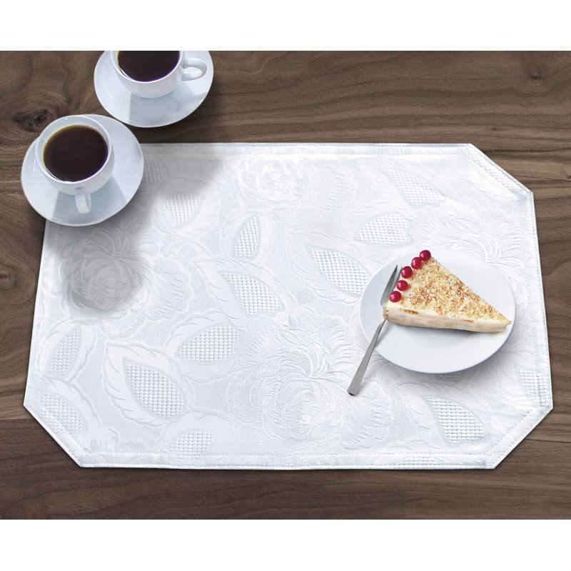 Oley Luxury Rose Damask Table Range, White, 2cm W x 180cm L