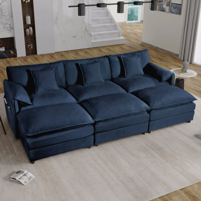 Canapé modulaire idéal pour les week-end relaxants Canapé-lit surdimensionné à siège profond avec 3 repose-pieds et coussins moelleux, canapé-lit modulaire pour le salon, appartement, combinaison de bricolage en chenille