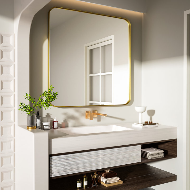 Miroir de salle de bain mural Cozy Design, Carré, 36 po x 36 po, Or