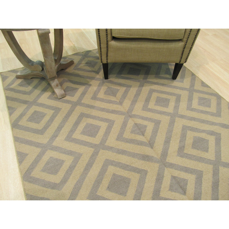 Tapis beige en laine tissé à plat Tessier, 5 pi x 8 pi