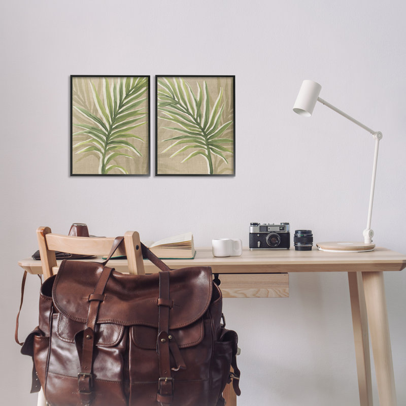 Feuilles de palmier naturelles, ensemble de 2 giclées encadrées, design par June Erica Vess, H 14 po x l 11 po