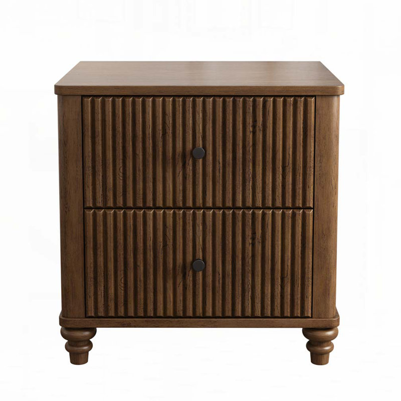 Fluted Nightstand Set with 3 Drawers for Bedroom Living Room, 1, Walnut