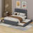 Upholstered Platform Bed with 2 Drawers and 1 Trundle, Classic Headboard Design-1223924941-1223924937