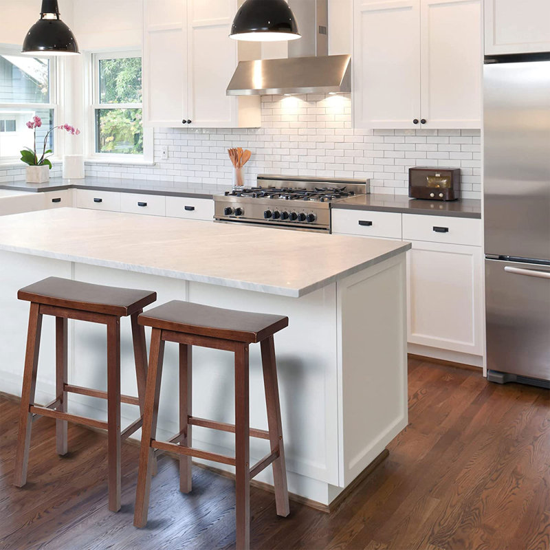 Walnut 24'' Backless Saddle Wood Counter Stools, Set of 4