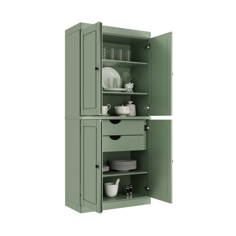 Bryani 100% Solid Wood Tall Kitchen Pantry Cabinet with Doors & 2 Drawers, Adjustable Shelves, Modular Kitchen Storage Cabinet, 32" W x 71.5" H