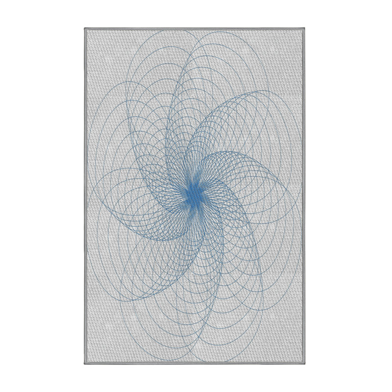 Tapis bleu/blanc à motifs, Rectangle 4 pi x 6 pi