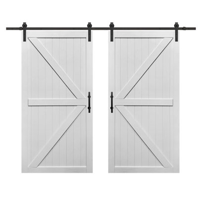 S&Z TOPHAND® Double MDF Barn Door With Sliding Door Hardware Kit , Solid Barn Door Slab Covered With Water-Proof PVC Surface