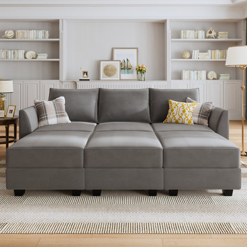 Tremee Modular Sectional Couch for Living Room, Gray Velvet