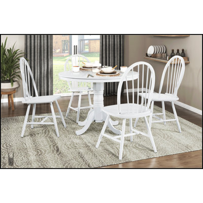 Ensemble de table de salle à manger blanche 5 pièces avec 4 chaises Windsor de style campagnard, robuste et élégant