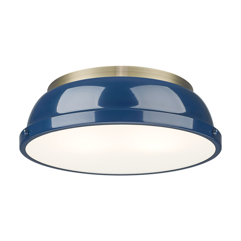 Plafonnier encastré 14 po Hulali, Laiton vieilli, Bleu marine mat