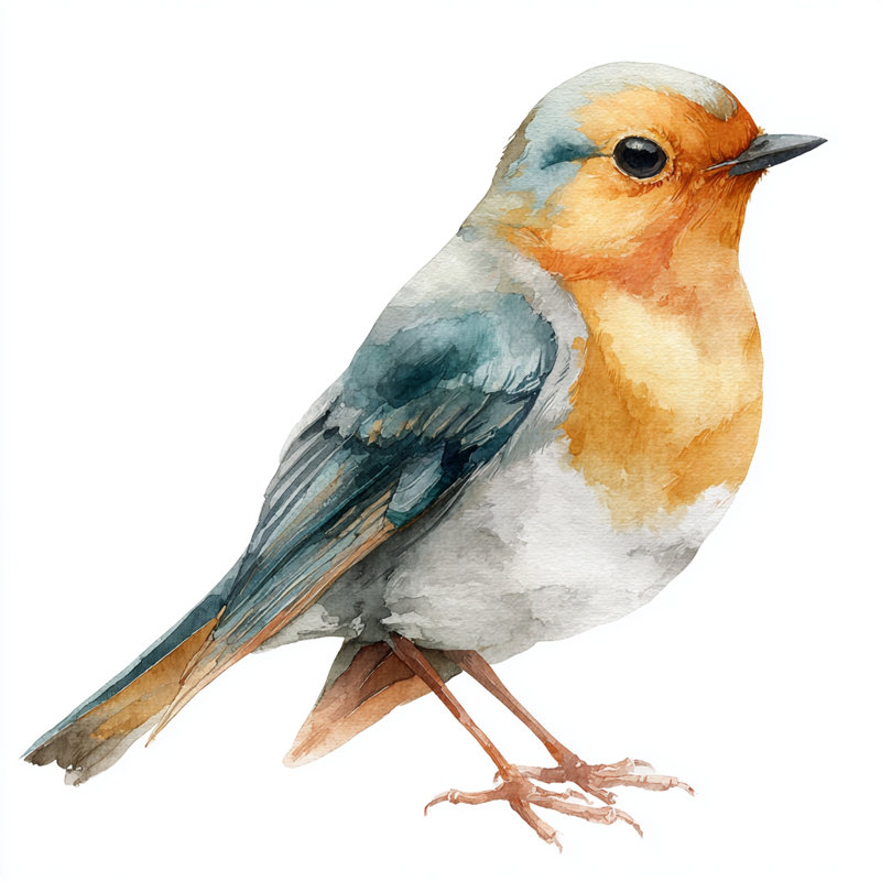 Illustration d'oiseau à l'aquarelle de Robin, H 20 po x l 20 po