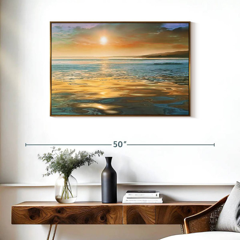 Calme du soir océan, Cadre flottant doré, 37 po x 25 po