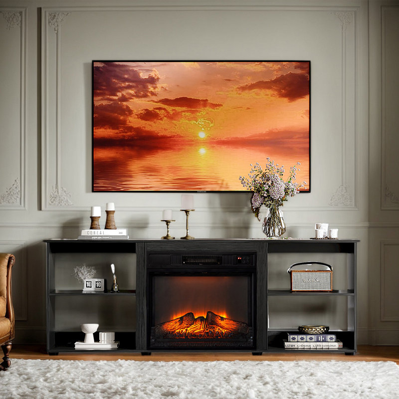 Meuble télé 58 po pour téléviseur avec foyer électrique et tablettes réglables Farmhouse