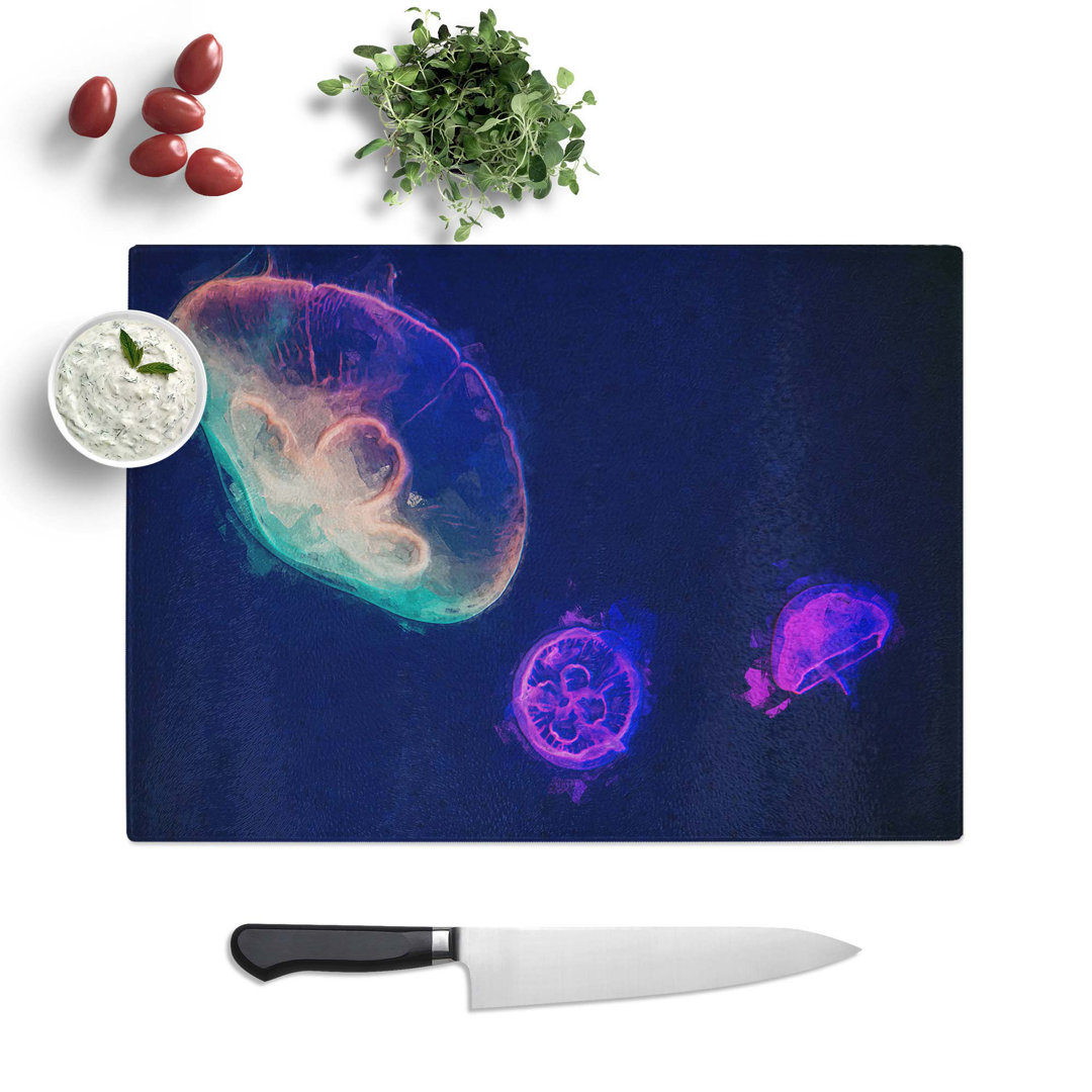Tempered Glass Neon Jellyfish Chopping Board
